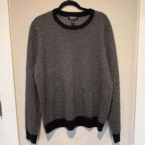 Nordstrom Cashmere Black and Gray Patterned Crewneck Sweater Like New Large